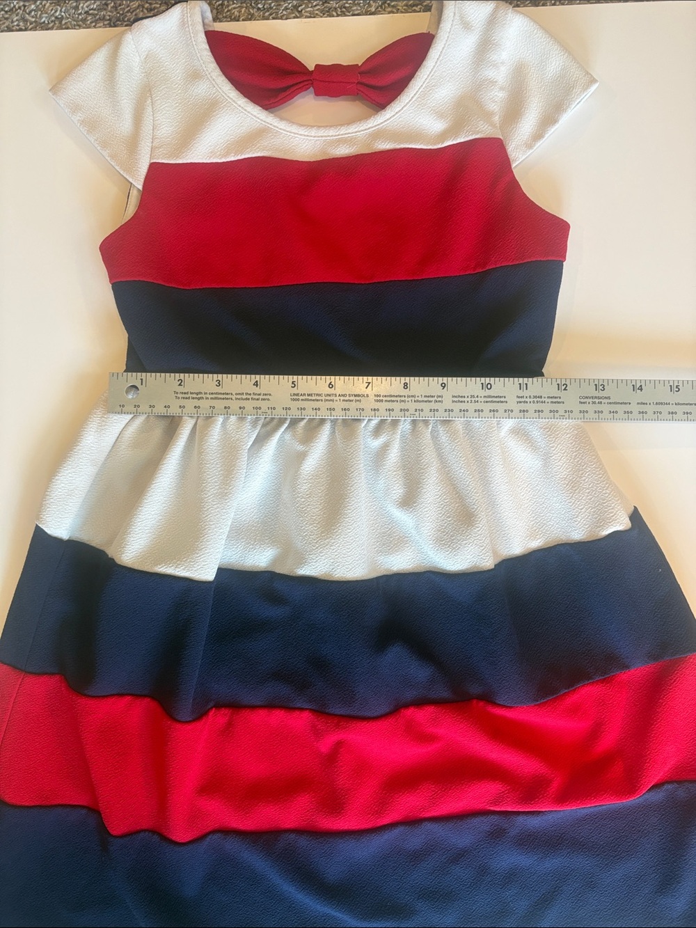 Zunie Girls Dress Red White & Navy Striped Bow-Back Party Dress Size 10 - Picture 6 of 11